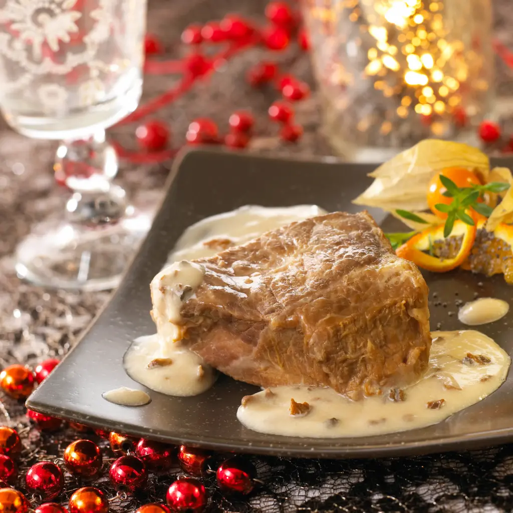 Pavé de veau aux éclats de morilles